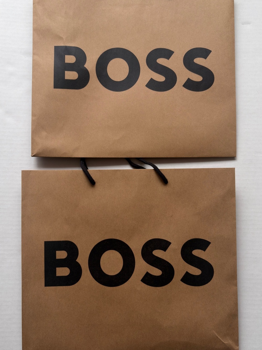 BOSS Brown Paper Shopping Bag with Black Logo and Handles